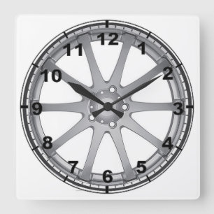 Ontwerpwandklokken "Zilver Alloy Wheel" Vierkante Klok