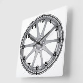Ontwerpwandklokken "Zilver Alloy Wheel" Vierkante Klok (Hoek)