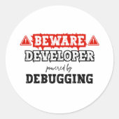 Ontwikkelaar Powered by Debugging | programmering Ronde Sticker (Voorkant)