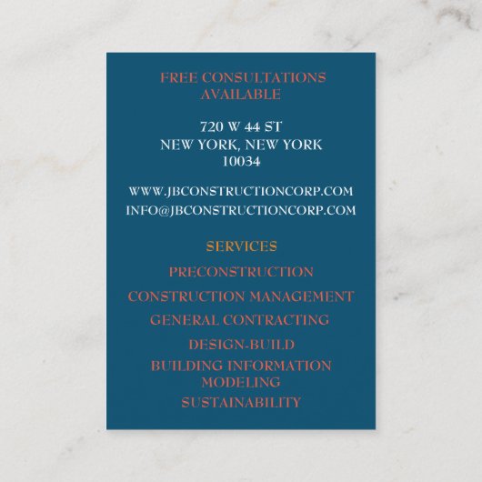 Ontwikkelaar Remodel Consultant Bouw Visitekaartje (Achterkant)