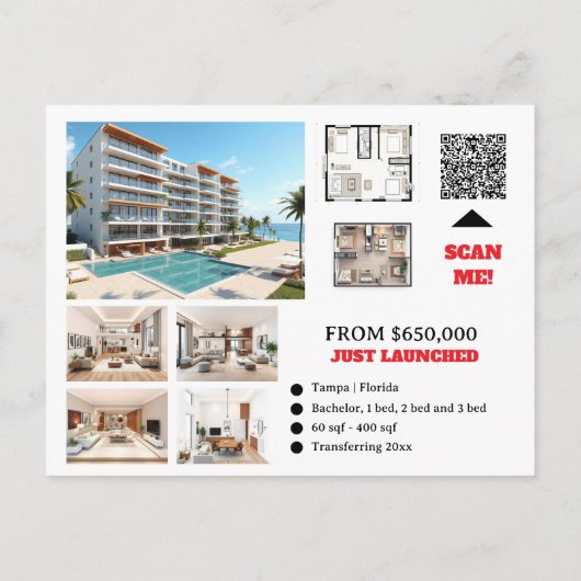 Ontwikkeling lancering makelaar vastgoed advertere briefkaart (Achterkant)