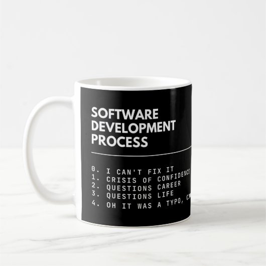 Ontwikkelproces voor software grappige programmeur koffiemok (Links)