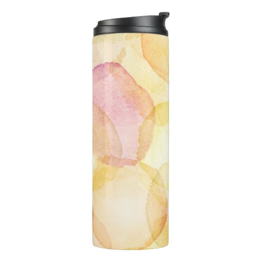 Ontworpen abstracte achtergrond met waterverf thermosbeker (Gedraaid links)