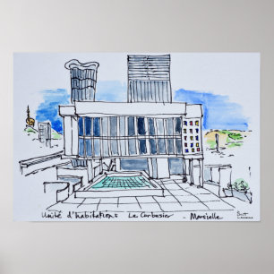 Ontworpen door Le Corbusier Marseille, Frankrijk Poster