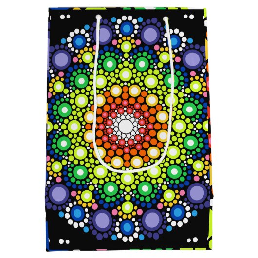 Ontworpen Floral Mandala Retro Hippie Stippen Medium Cadeauzakje (Achterkant)