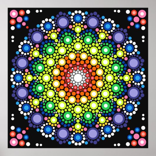 Ontworpen Floral Mandala Retro Hippie Stippen Poster (Voorkant)