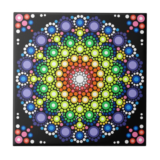 Ontworpen Floral Mandala Retro Hippie Stippen Tegeltje (Voorkant)