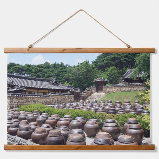 Ontworpen met een foto van Zuid-Korea, horizon Hangend Wandkleed (Voorkant)