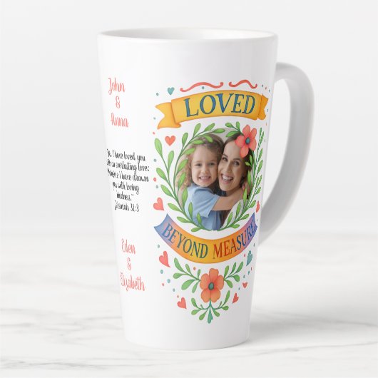 Ontzagend Bemind - Aangepaste Foto & Tekst Bloemen Latte Mok (Rechterhoek)