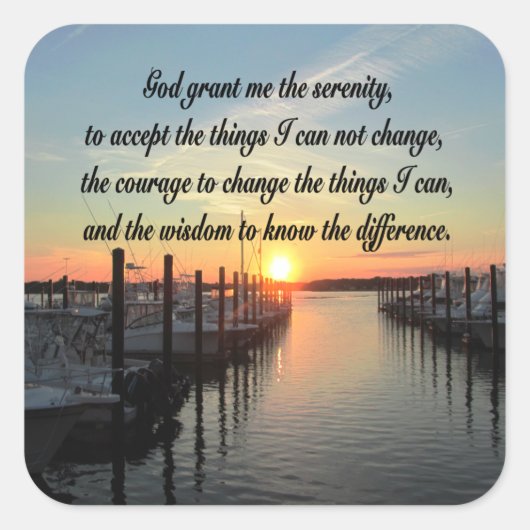ONTZAGWEKKEND SERENITY PRAYER SUNSET FOTOONTWERP VIERKANTE STICKER (Voorkant)