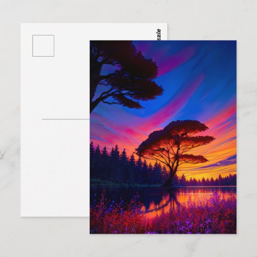 Ontzagwekkende zonsondergang bij het prachtige mee briefkaart (Voorkant / Achterkant)