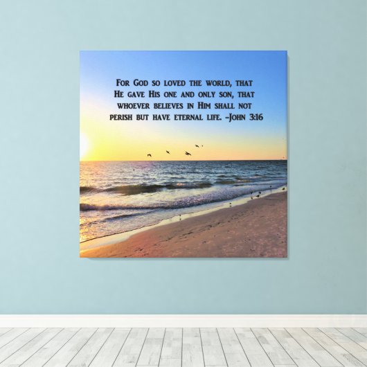 ONTZAGWEKKENDE ZONSOPGANG JOHANNES 3:16 CANVAS PRI (Insitu (Houten vloer))