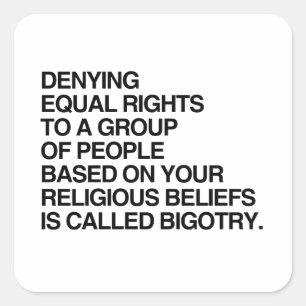ONTZEGGING VAN GELIJKE RECHTEN OP BASIS VAN RELIGI VIERKANTE STICKER