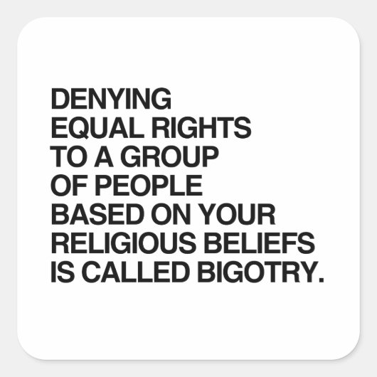 ONTZEGGING VAN GELIJKE RECHTEN OP BASIS VAN RELIGI VIERKANTE STICKER (Voorkant)