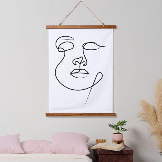 Onuitgesproken – minimalistische Abstracte one-lin Hangend Wandkleed (Slaapkamer)