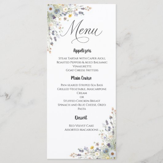 Onvergankelijke Wilde Bloemen Bruiloftsmenu Menu (Voorkant)
