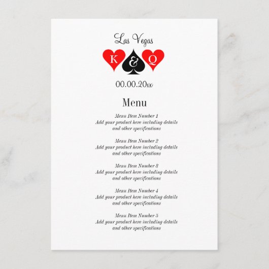 Onvergetelijke huwelijksreceptie Las Vegas Menu (Voorkant)