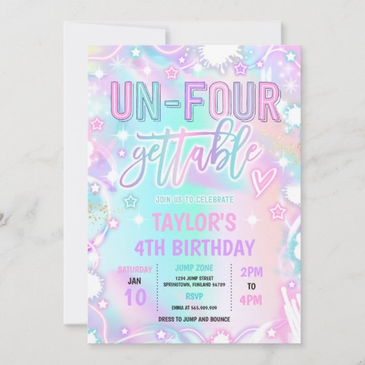 Onvergetelijke Neon Gloed 4de Verjaardagsfeest Kaart (Voorkant)