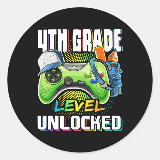 Onvergrendelde videogame van het vierde niveau naa ronde sticker (Voorkant)