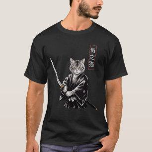 Onverschrokken samoerai kat met katana Japanse kri T-shirt