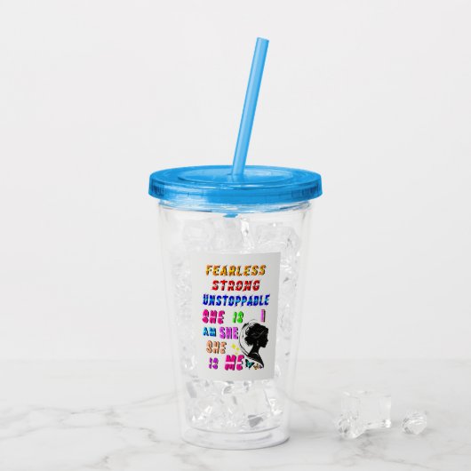 Onverschrokken sterk, onstuitbaar is ze acryl drinkbeker (Achterkant ijs)