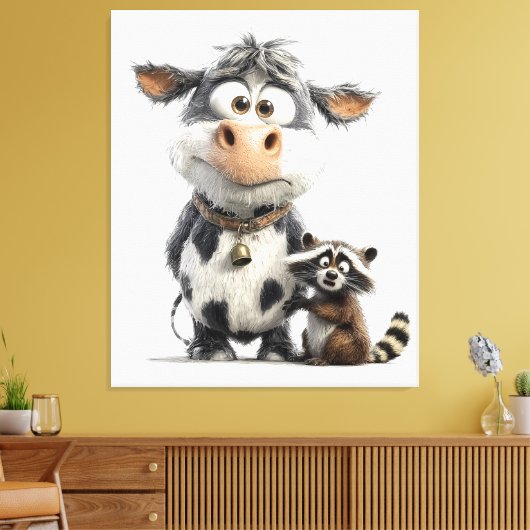 Onverwachte Besties" Dierenvrienden Muurkunst Canvas Afdruk (Insitu (Woonkamer))