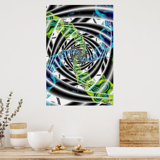 onvolledig | Blauwe en groene fractale kunst Poster (Keuken)