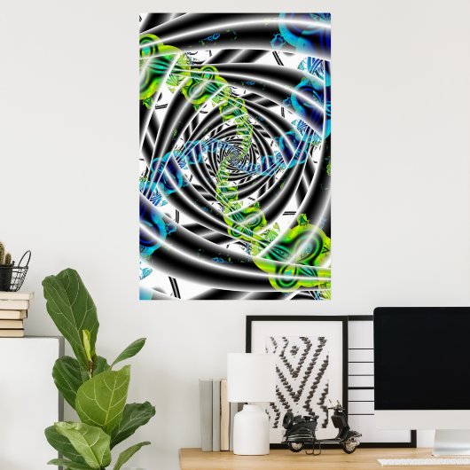 onvolledig | Blauwe en groene fractale kunst Poster (Thuiskantoor)