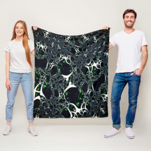 Onvolmaakte witte fractal op zwarte plek, brei fleece deken
