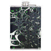 Onvolmaakte witte fractal op zwarte plek, brei heupfles (Achterkant)