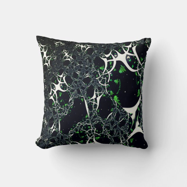 Onvolmaakte witte fractal op zwarte plek, brei kussen (Voorkant)