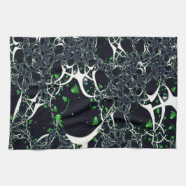 Onvolmaakte witte fractal op zwarte plek, brei theedoek