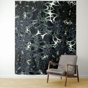 Onvolmaakte witte fractal op zwarte plek, brei wandkleed