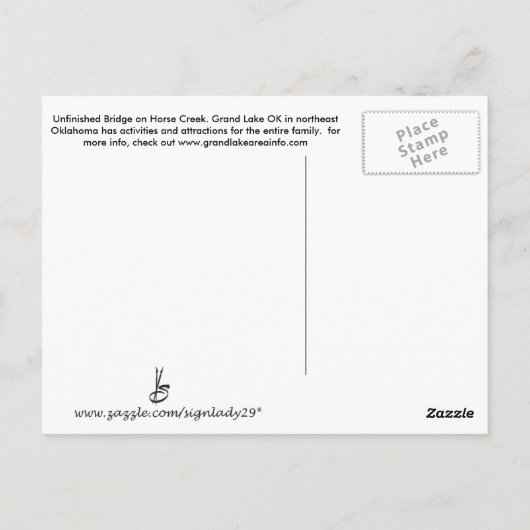 Onvoltooide brug...Grand Lake OK postkaart (Achterkant)