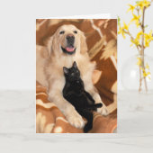 Onvoorwaardelijk vriendschap Friends Dog & Cat Kaart (Gele Bloem)