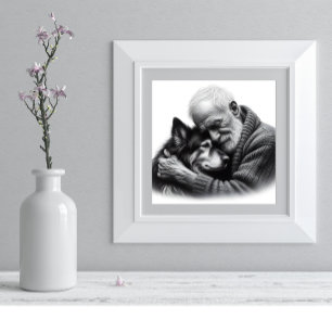 Onvoorwaardelijke Band Oudere Man en Hond Teder Foto Afdruk