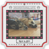 Onvoorwaardelijke liefde hond foto met harten en p sticker (Voorkant)