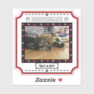 Onvoorwaardelijke liefde hond foto met harten en p sticker