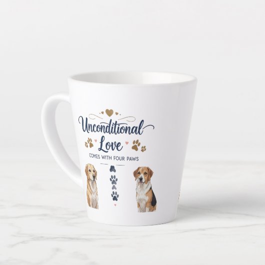 Onvoorwaardelijke liefde komt met vier poten - kle latte mok (Linkerhoek)