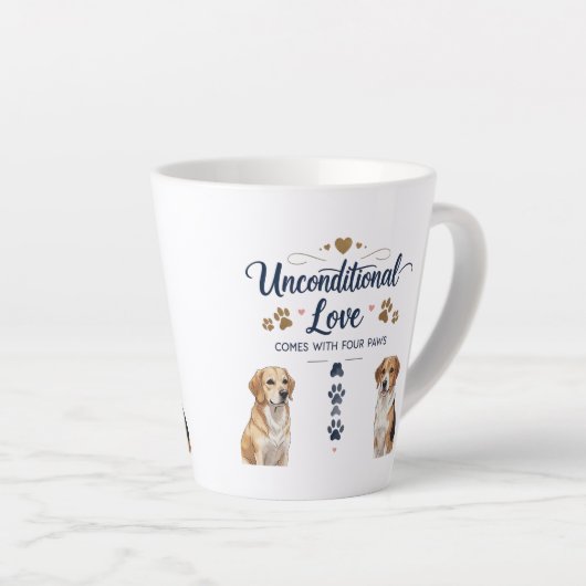 Onvoorwaardelijke liefde komt met vier poten - kle latte mok (Rechterhoek)