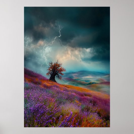 Onweer boven lavendelvelden - Dramatisch Poster (Voorkant)