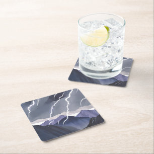 Onweersbui   Waterverf Donkere Bergen Kartonnen Onderzetters