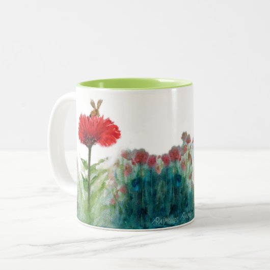 "Onweerstaanbaar." Bumble Bee getrokken naar een R Tweekleurige Koffiemok (Voorkant links)