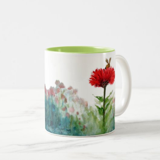 "Onweerstaanbaar." Bumble Bee getrokken naar een R Tweekleurige Koffiemok (Voorkant rechts)