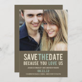 Onweerstaanbare aanvraag Foto opslaan Datum grijs Save The Date (Voorkant / Achterkant)