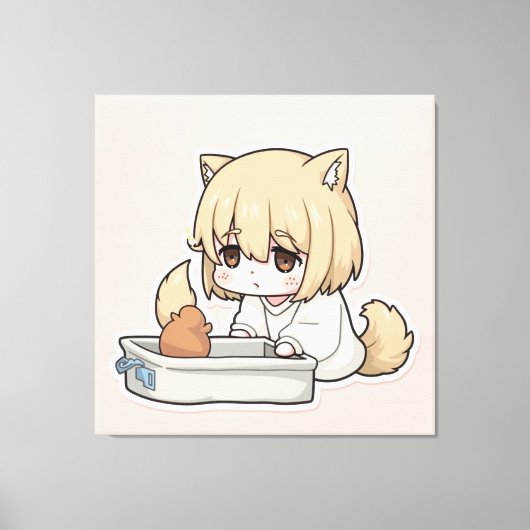 Onwillige Litterbox Duty Stretched Canvas Print (Voorkant)