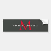 Onyx Black Red Monogram Modern Minimalist Bumpersticker (Voorkant)