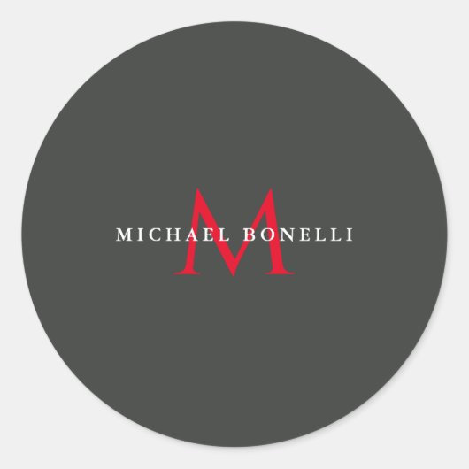 Onyx Black Red Monogram Modern Minimalist Ronde Sticker (Voorkant)