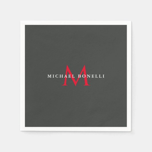 Onyx Black Red Monogram Modern Minimalist Servet (Voorkant)