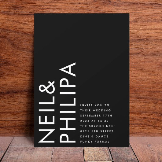 Onyx Black Ultra Modern Bold NAMES Eenvoudig huwel Kaart